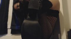 Goth In Fishnet Stockings Shakes Her Hairy Butt In Heels