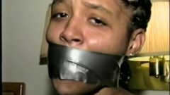 Black Chick Mouth Stuffed And Wrap Gagged
